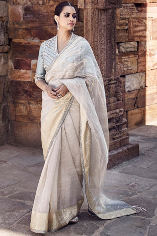 Aquamarine aurum tissue saree set