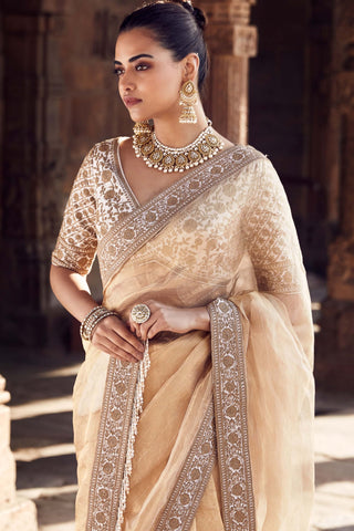 Sona kora gold tissue saree set