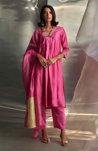 Bloom pink chanderi kurta set