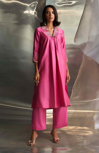 Bloom pink chanderi kurta set