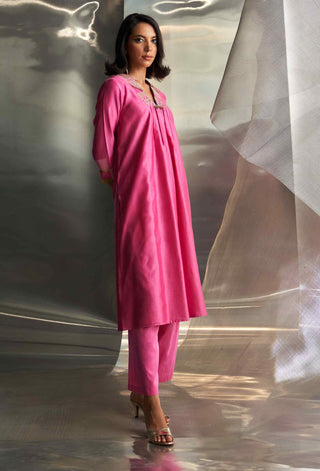 Bloom pink chanderi kurta set