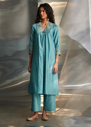 Powder blue chanderi kurta set