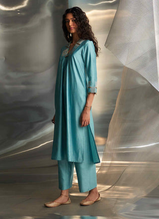 Powder blue chanderi kurta set