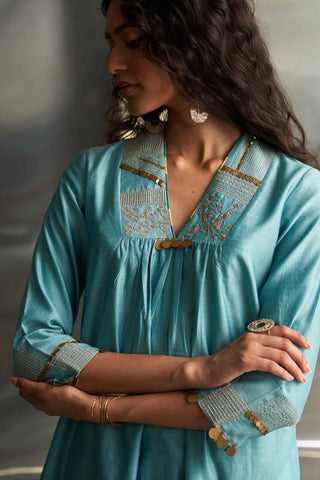 Powder blue chanderi kurta set