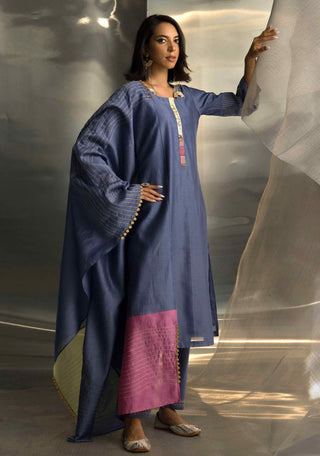 Berry blue flared sleeves kurta set