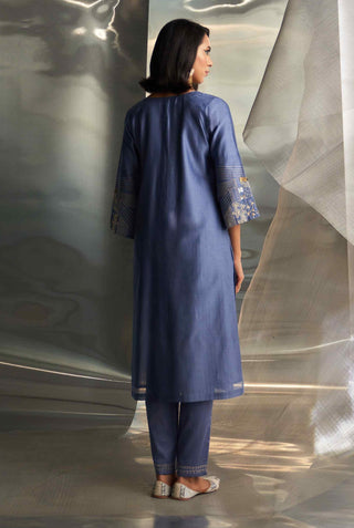 Berry blue flared sleeves kurta set