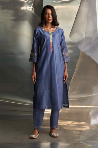 Berry blue flared sleeves kurta set