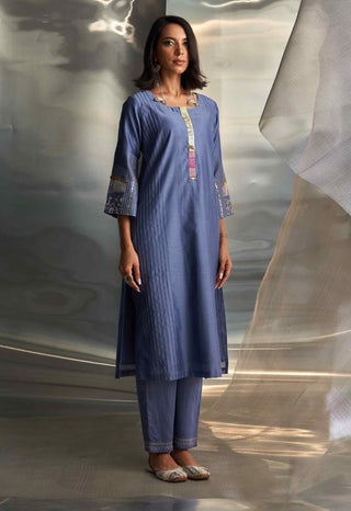 Berry blue flared sleeves kurta set