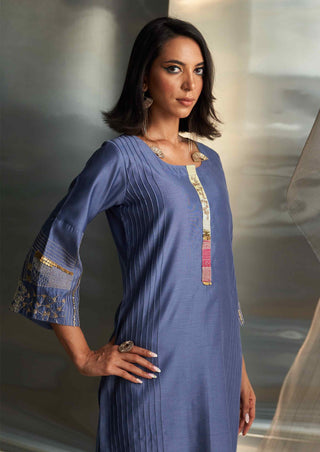 Berry blue flared sleeves kurta set