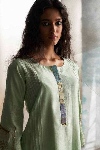 Mint green flared sleeves kurta set