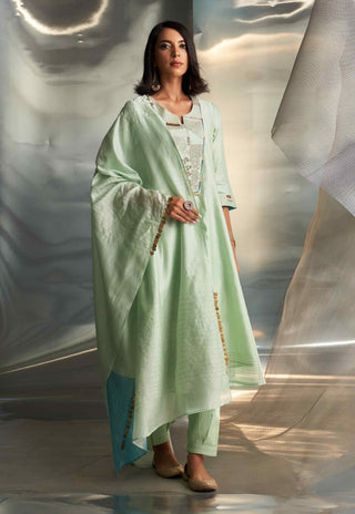 Mint green chanderi flared kurta set