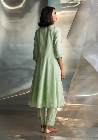 Mint green chanderi flared kurta set