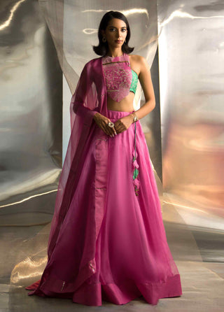 Bloom pink organza lehenga set