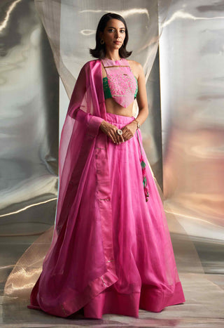 Bloom pink organza lehenga set