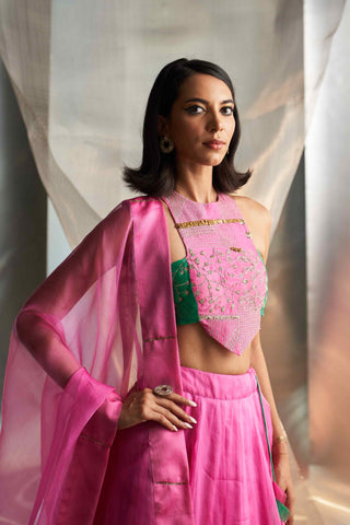 Bloom pink organza lehenga set