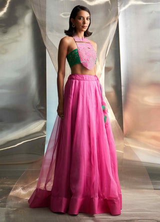 Bloom pink organza lehenga set