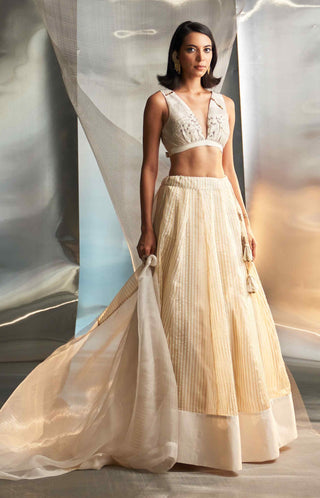 Offwhite tissue stripe lehenga set