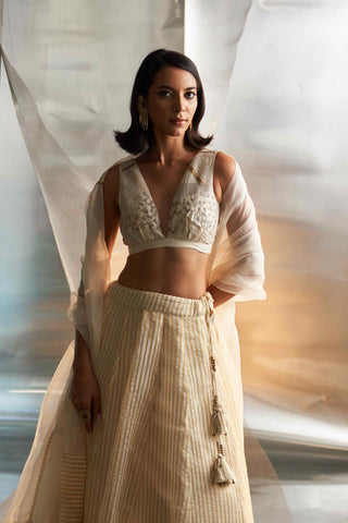 Offwhite tissue stripe lehenga set