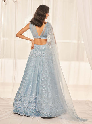 Cerulean blue embroidered lehenga set