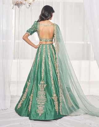 Teal green resham lehenga set