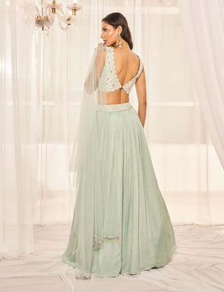 Turquoise green resham lehenga set