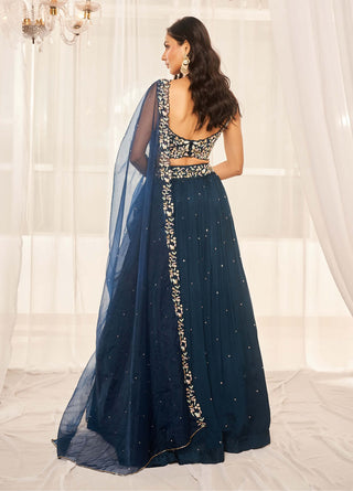 Teal blue chiffon lehenga set