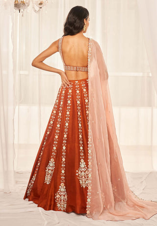 Burnt orange embroidery lehenga set