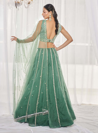 Teal green organza lehenga set