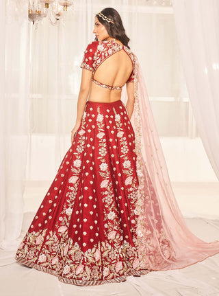 Blood red bridal lehenga set