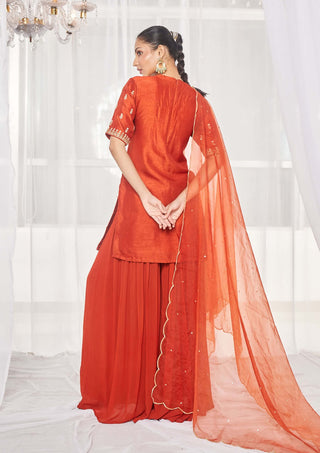 Burnt orange kurta and sharara set