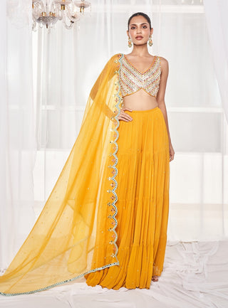 Mustard blouse and sharara set