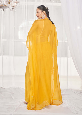 Mustard cape and flared pant set