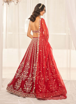 Cherry red bridal lehenga set