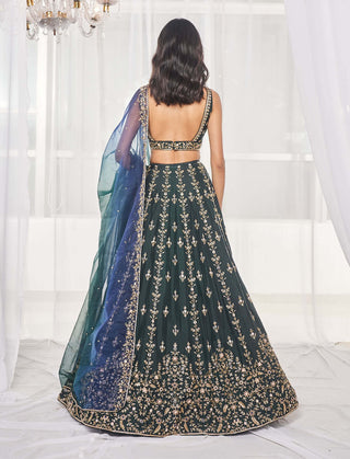 Bottle green embroidered lehenga set