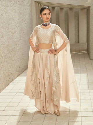 Ivory neo-classic cape and dhoti set