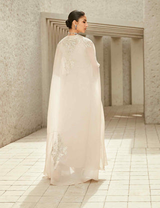 Ivory neo-classic cape and dhoti set