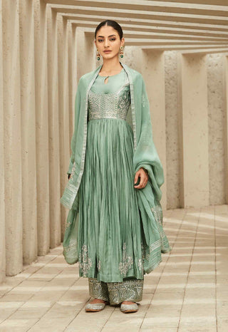 Green art deco anarkali set