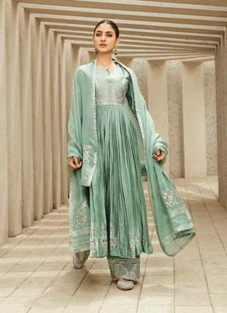 Green art deco anarkali set