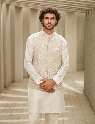 Offwhite jodhpuri jacket and kurta set