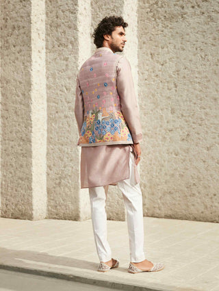 Onion pink jodhpuri jacket and kurta set