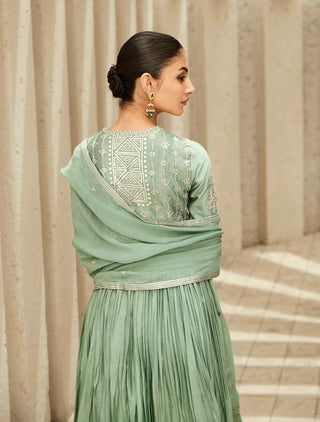 Green art deco anarkali set