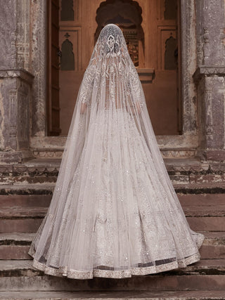 Beige silver needle holy trinity lehenga set