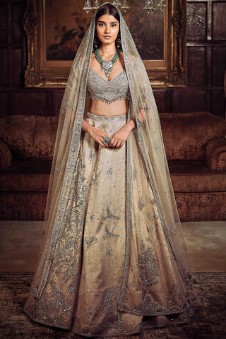 Beige silver needle tree of life lost in time lehenga