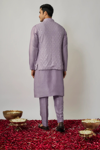 Lilac kurta pants with thread and sequin embroidered bandi jacket set