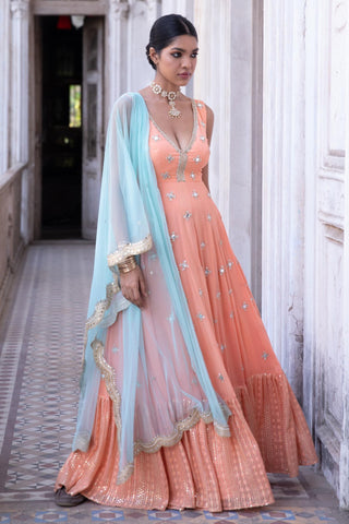 Tangerine anarkali gown set