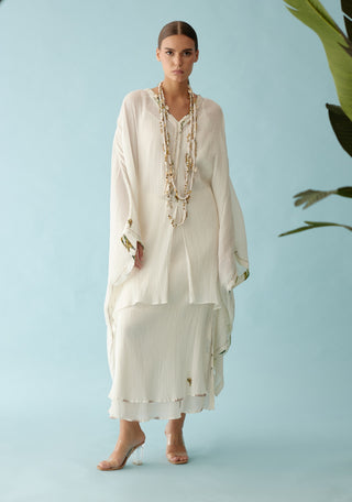 Off-white hand braided kaftan and skirt