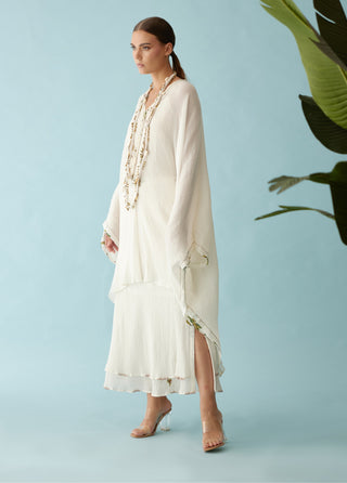 Off-white hand braided kaftan and skirt