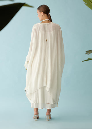 Off-white hand braided kaftan and skirt