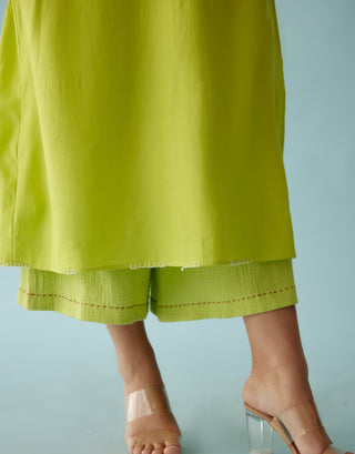 Lime green embroidery flower kaftan and pants