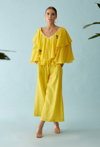 Yellow embroidered chillies top and pant